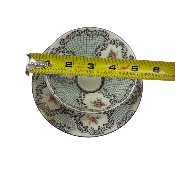 Vintage Empire Ware Tea Cups & Saucers Set of 4 Floral Black Lattice England - Picture 8 of 9